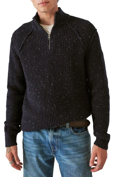 Shop Lucky Brand Quarter Zip Tweed Sweater In Cadet Navy