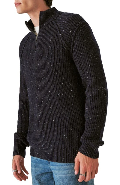 Shop Lucky Brand Quarter Zip Tweed Sweater In Cadet Navy