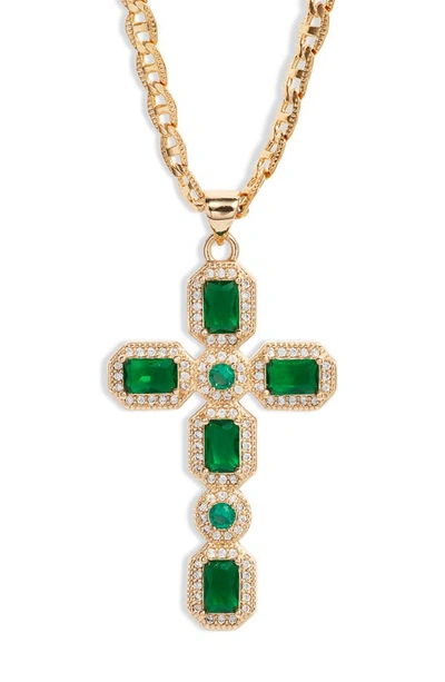 Shop Vidakush Ornate Cubic Zirconia Cross Pendant Necklace In Green