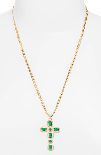 Shop Vidakush Ornate Cubic Zirconia Cross Pendant Necklace In Green
