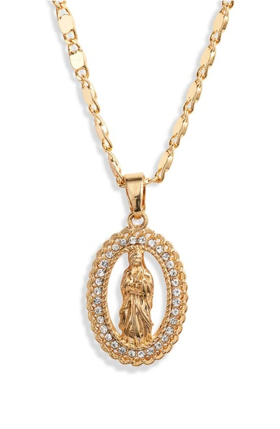 Shop Vidakush Crystal Embellished Guadalupe Pendant Necklace In Gold