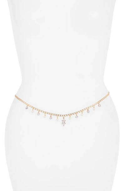 Shop Vidakush Imitation Pearl & Crystal Charm Belly Chain In Gold