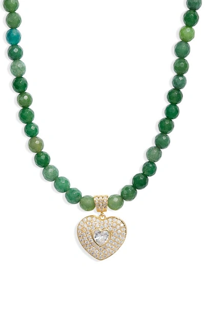 Shop Vidakush Smooth Jade Royal Heart Pendant Necklace In Green/ Gold