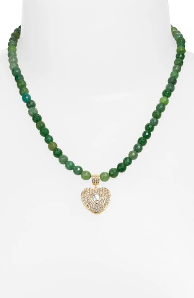 Shop Vidakush Smooth Jade Royal Heart Pendant Necklace In Green/ Gold