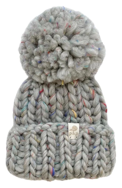 Shop Pine + Poppy Denali Wool Blend Pompom Hat In Rainbow Grey