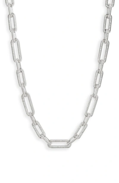 Shop Vidakush Pavé Paper Clip Link Chain Necklace In Silver