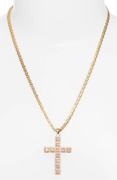Shop Vidakush Fantasy Cubic Zirconia Cross Pendant Necklace In Light Pink