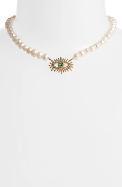 Shop Vidakush Eyes Wide Open Pearl Choker Necklace In Pearl/ Gold