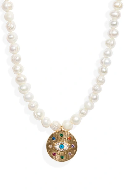 Shop Vidakush Eyes On Me Imitation Pearl Necklace In Pearl/ Gold