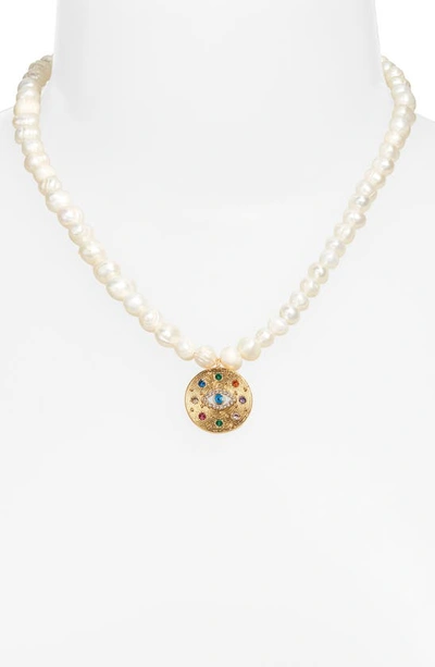 Shop Vidakush Eyes On Me Imitation Pearl Necklace In Pearl/ Gold