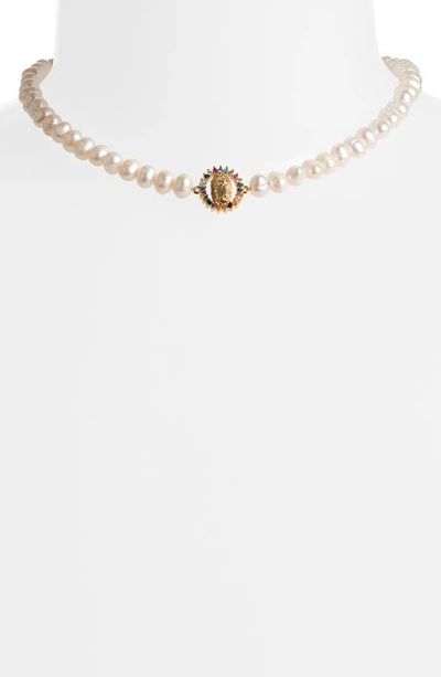 Shop Vidakush La Virgen Freshwater Pearl Necklace In Pearl/ Gold