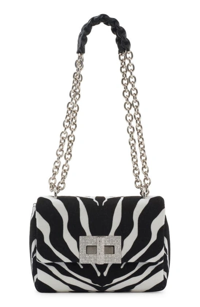 Shop Tom Ford Small Natalia Zebra Stripe Velveteen Shoulder Bag In Black/ White/ Black