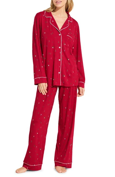 Shop Eberjey Gisele Print Jersey Knit Pajamas In Apres Ski Haute Red/ Ivory