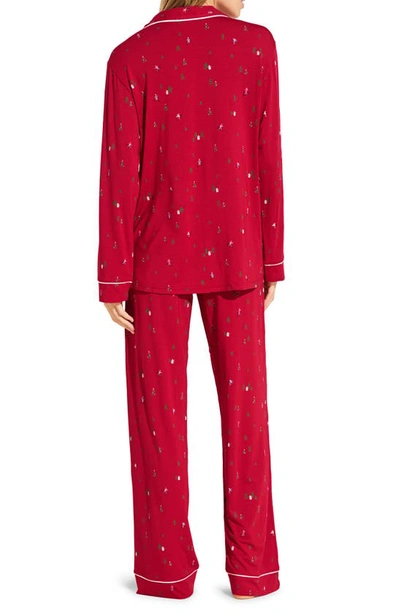 Shop Eberjey Gisele Print Jersey Knit Pajamas In Apres Ski Haute Red/ Ivory