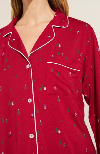 Eberjey Gisele Dot Printed Long Pajama Set In Apres Ski Haute Red/ Ivory