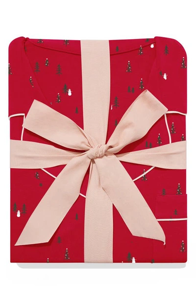 Eberjey Gisele Dot Printed Long Pajama Set In Apres Ski Haute Red/ Ivory