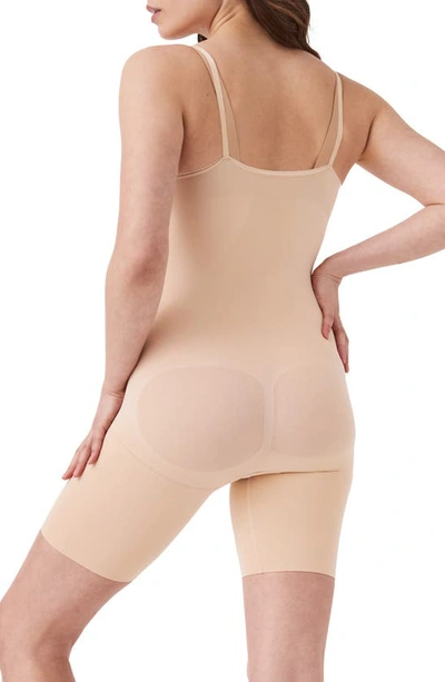 Shop Spanx Everyday Open Bust Mid Thigh Shaper Bodysuit In Soft Nude