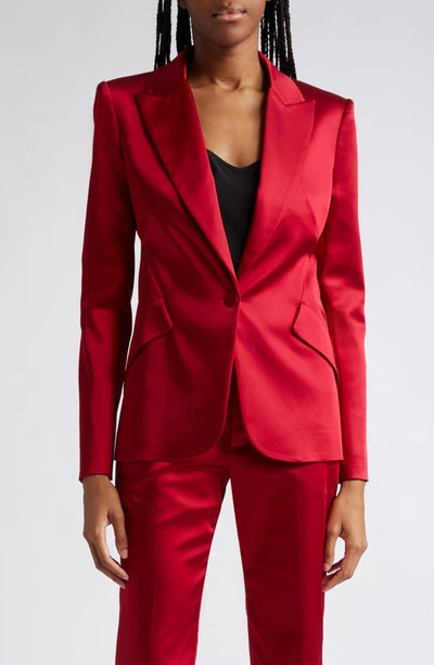 Shop L Agence Chamberlain Colorblock Satin Blazer In Dark Tango Red