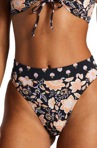 Billabong Hide Away Hippie Maui Rider Bikini Bottoms In Black Pebble