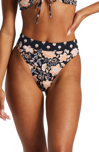 Billabong Hide Away Hippie Maui Rider Bikini Bottoms In Black Pebble