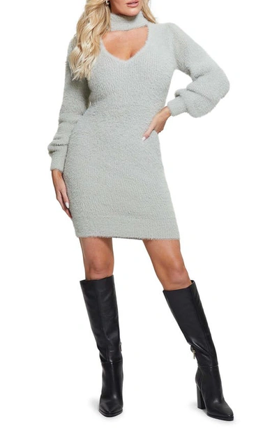 Shop Guess Sadie Metallic Cutout Long Sleeve Sweater Dress In Grey