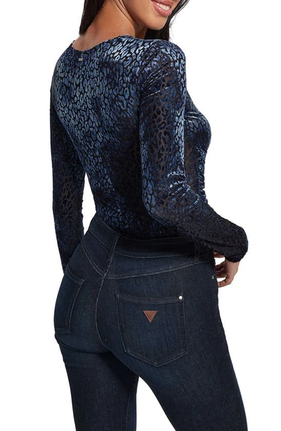 Shop Guess Belina Leopard Stretch Velvet Bodysuit In Fb1w