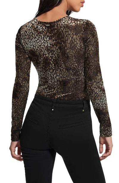 Shop Guess Belina Leopard Stretch Velvet Bodysuit In F1hu