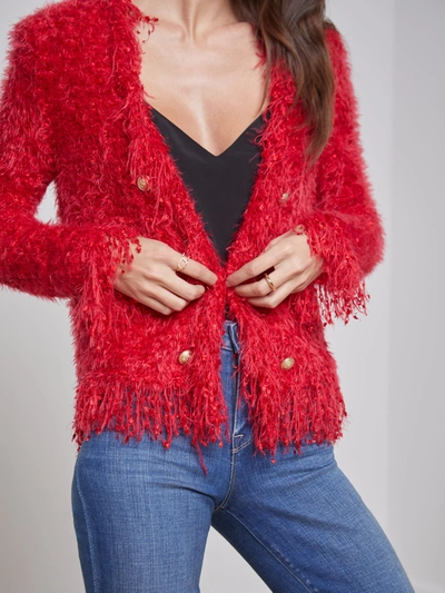 Shop L Agence Azure Fringe Cardigan Blazer In Red