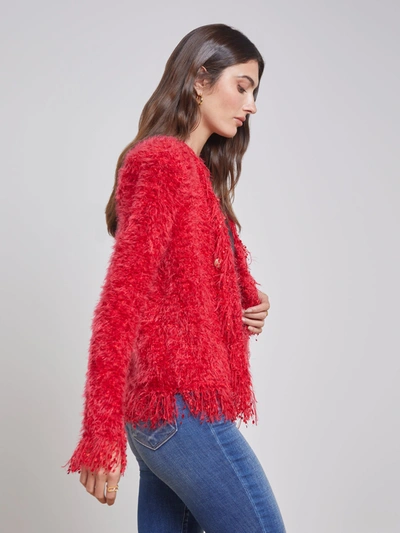 Shop L Agence Azure Fringe Cardigan Blazer In Red