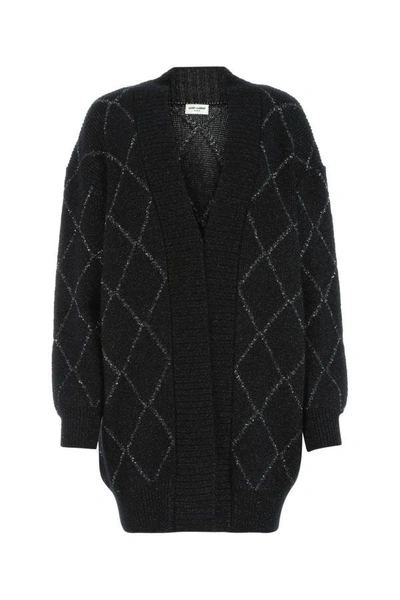 Shop Saint Laurent Woman Embroidered Mohair Blend Oversize Cardigan In Multicolor