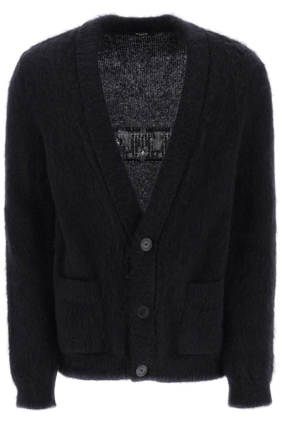 Shop Balmain Retro Cardigan In Brushed Mohair In Black