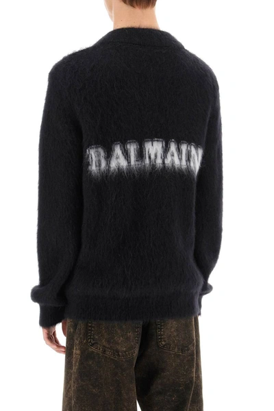 Shop Balmain Retro Cardigan In Brushed Mohair In Black