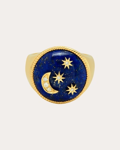 Shop Colette Jewelry Women's Lapis Enamel & Diamond Signet Ring 18k Gold In Blue