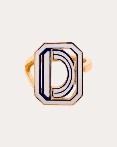 Shop Colette Jewelry Women's White Enamel Gatsby Initial Ring In Gold