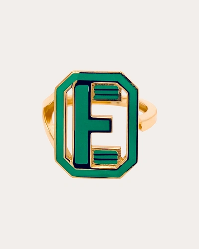 Shop Colette Jewelry Women's Green Enamel Gatsby Initial Ring In Gold