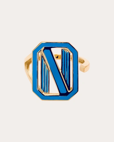 Shop Colette Jewelry Women's Blue Enamel Gatsby Initial Ring In Gold