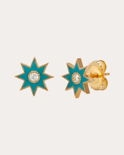Shop Colette Jewelry Women's Turquoise Starburst Diamond Stud Earrings In Black