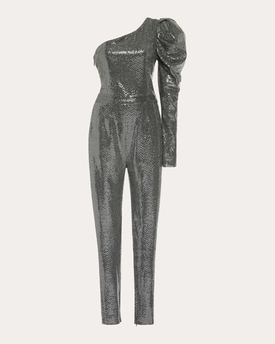 Shop Semsem Women's One-sleeve Sequin Jumpsuit In Silver
