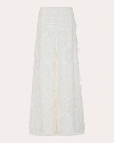 Shop Semsem Women's Embroidered Sequin-embellished Wide-leg Pants In White