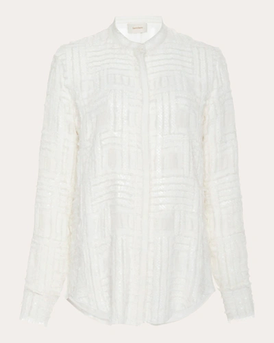 Shop Semsem Women's Frayed Sequin-embellished Silk Chiffon Top In White