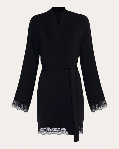 Shop La Perla Women's Lace-trim Short Robe In Black