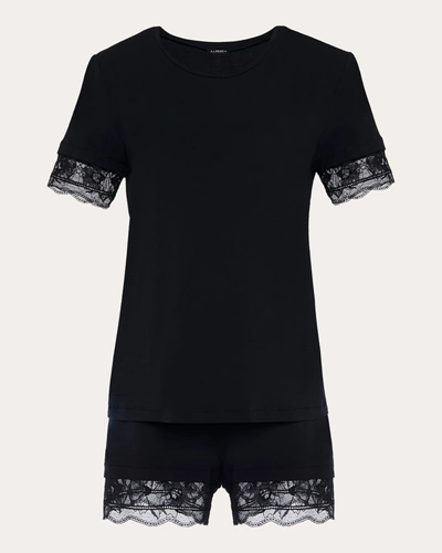Shop La Perla Women's Lace-trim Short Pajama Set In Black