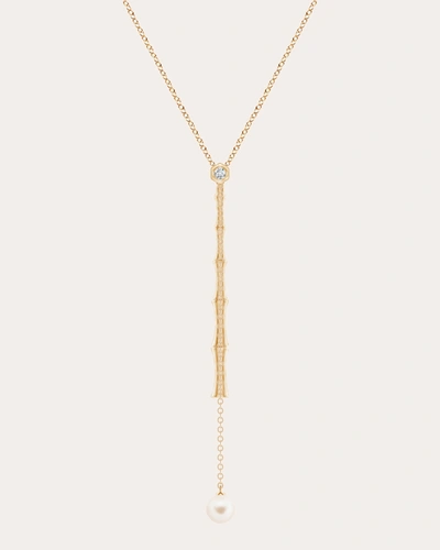Shop Natori Women's Diamond & Pearl Bamboo Lariat Necklace In Gold