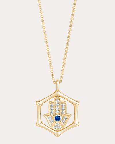 Natori Women's Bamboo 14k Gold Sapphire And Diamond Hamsa Pendant Necklace In Gold