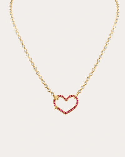 Shop Eden Presley Women's Heart Diamond & Ruby Pendant Necklace In Gold