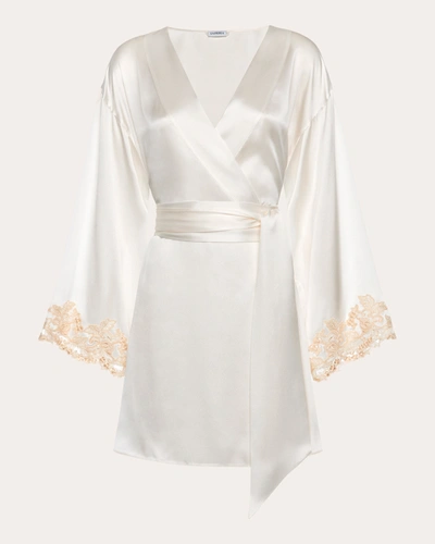 La Perla Silk Short Robe With Lurex Frastaglio In White