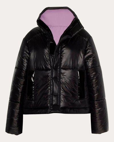 Shop Caalo Women's Reversible Cropped Down Coat In Black/lavender
