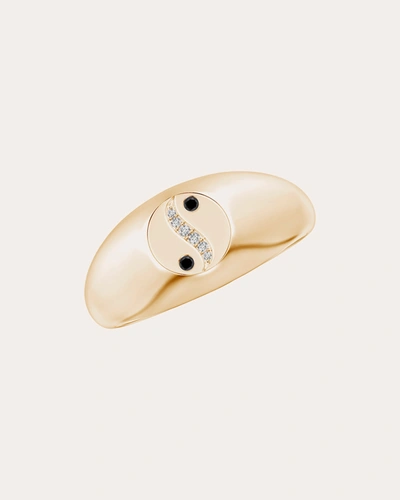 Shop Natori Women's Shangri-la Yin-yang Black & White Diamond Signet Ring In Gold