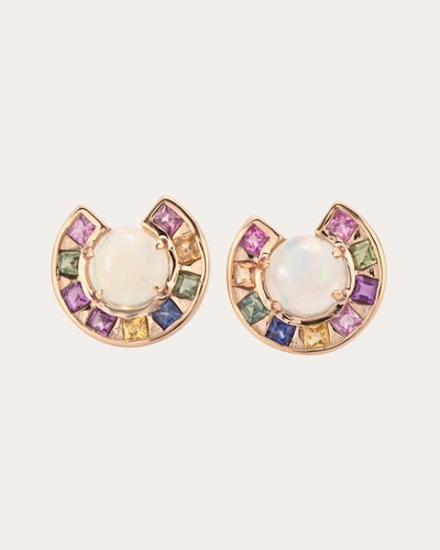 Shop Jolly Bijou Women's Sapphire & Opal Moon Earrings In Gold