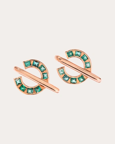 Jolly Bijou 14k Rose Gold Sundial Indicolite Tourmaline Stud Earrings In Blue